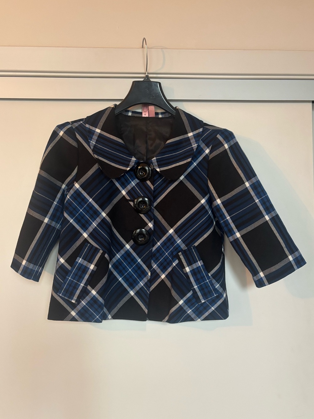Dolled Up Blue and Black Plaid cropped Blazer